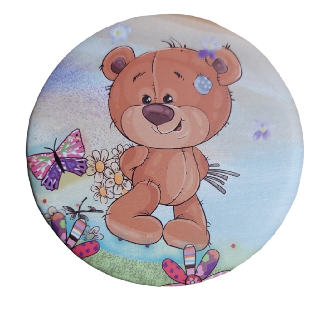 Teddy Bear and Butterfly Round Compact Handheld Portable Mirror